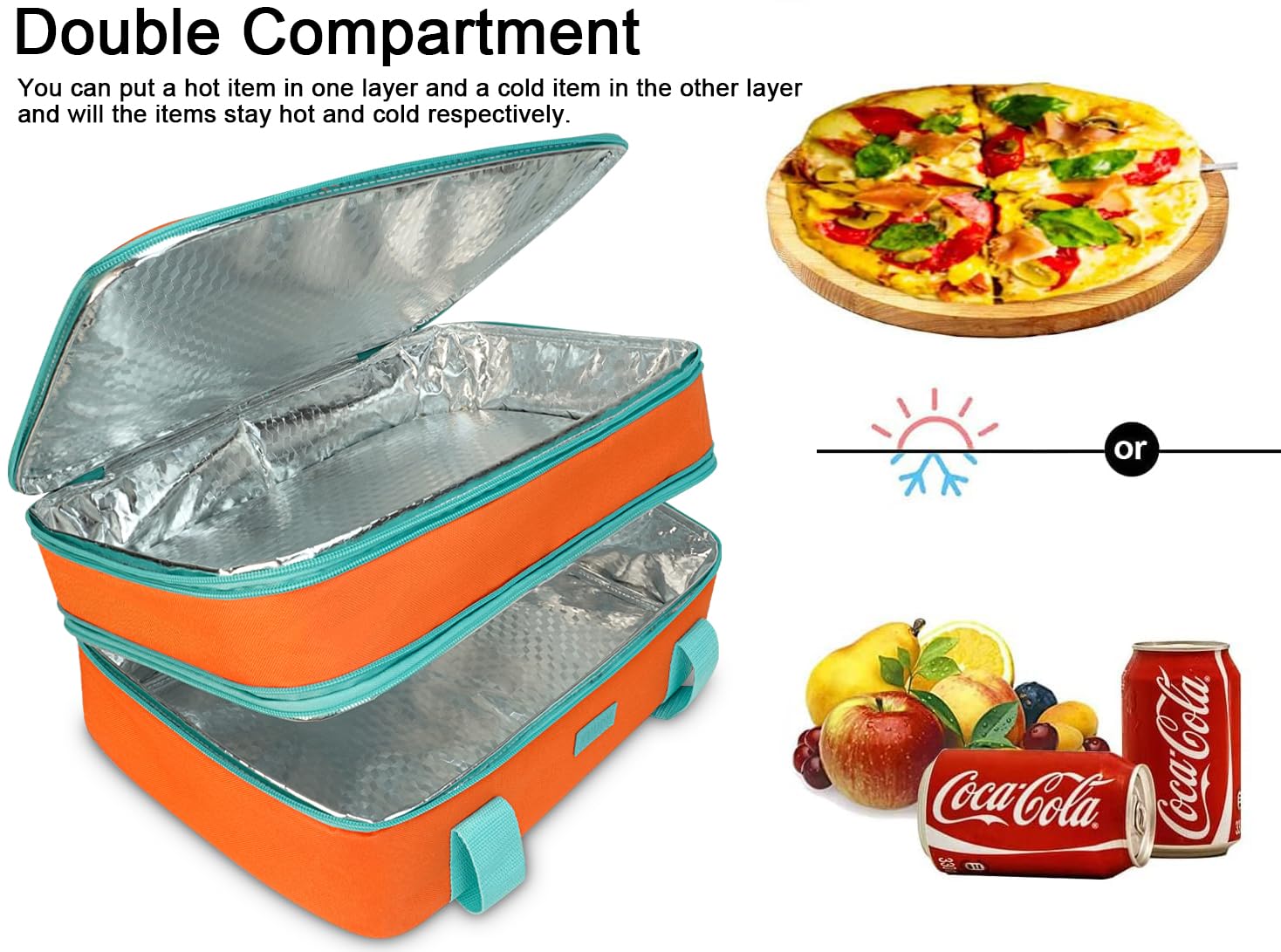 Bolsa de Transporte expandible para Cacerola, Bolsa de Alimentos de Dos Pisos, Portador Aislado para Alimentos fríos o Calientes, Bolsa para lasaña para picnics, Playas, Viajes o Regalos