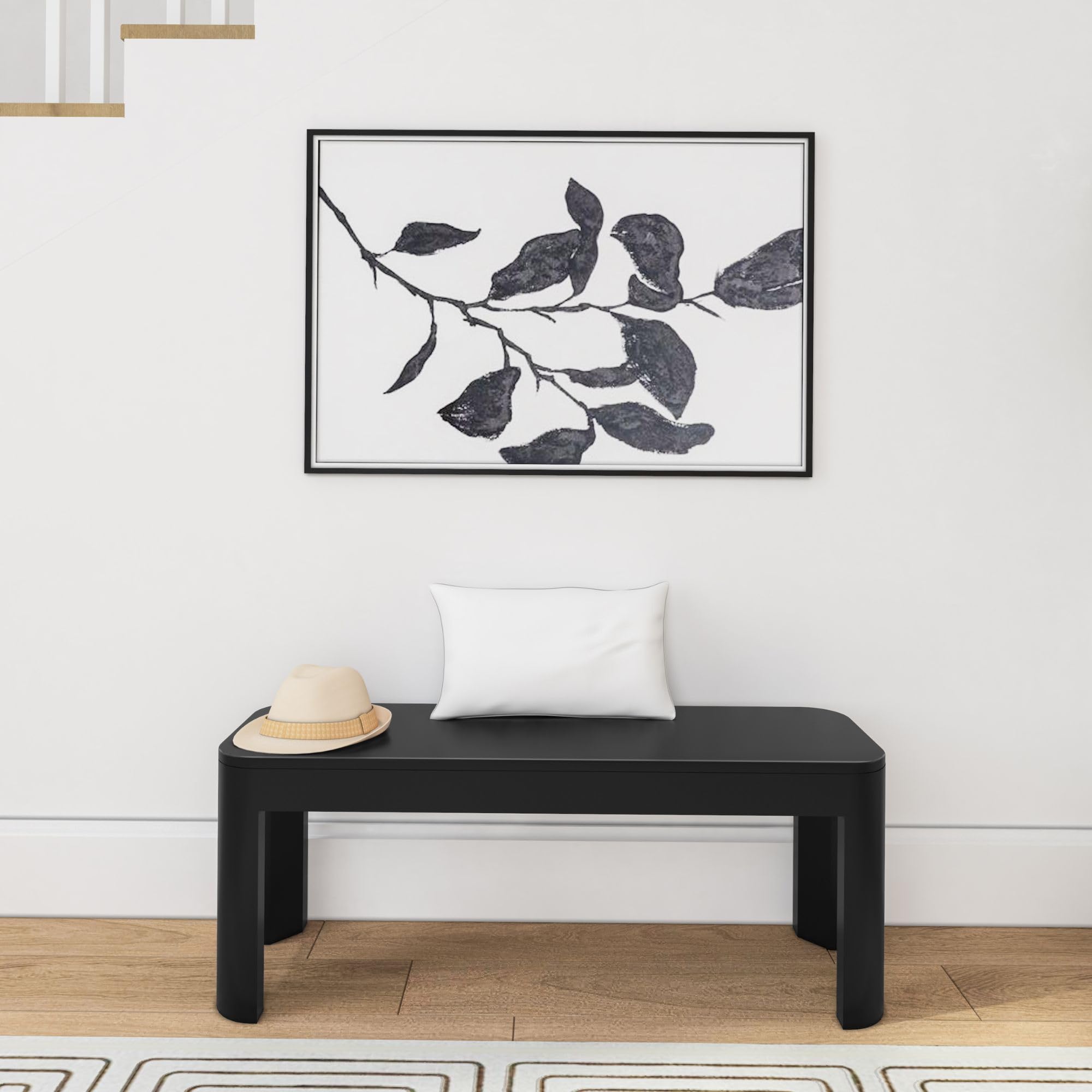 Plank+Beam Contour Dining Bench, 46 Inch, Black | Non-Toxic Finishes, Easy Assembly, Modern Style, Quick Setup, Solid Wood