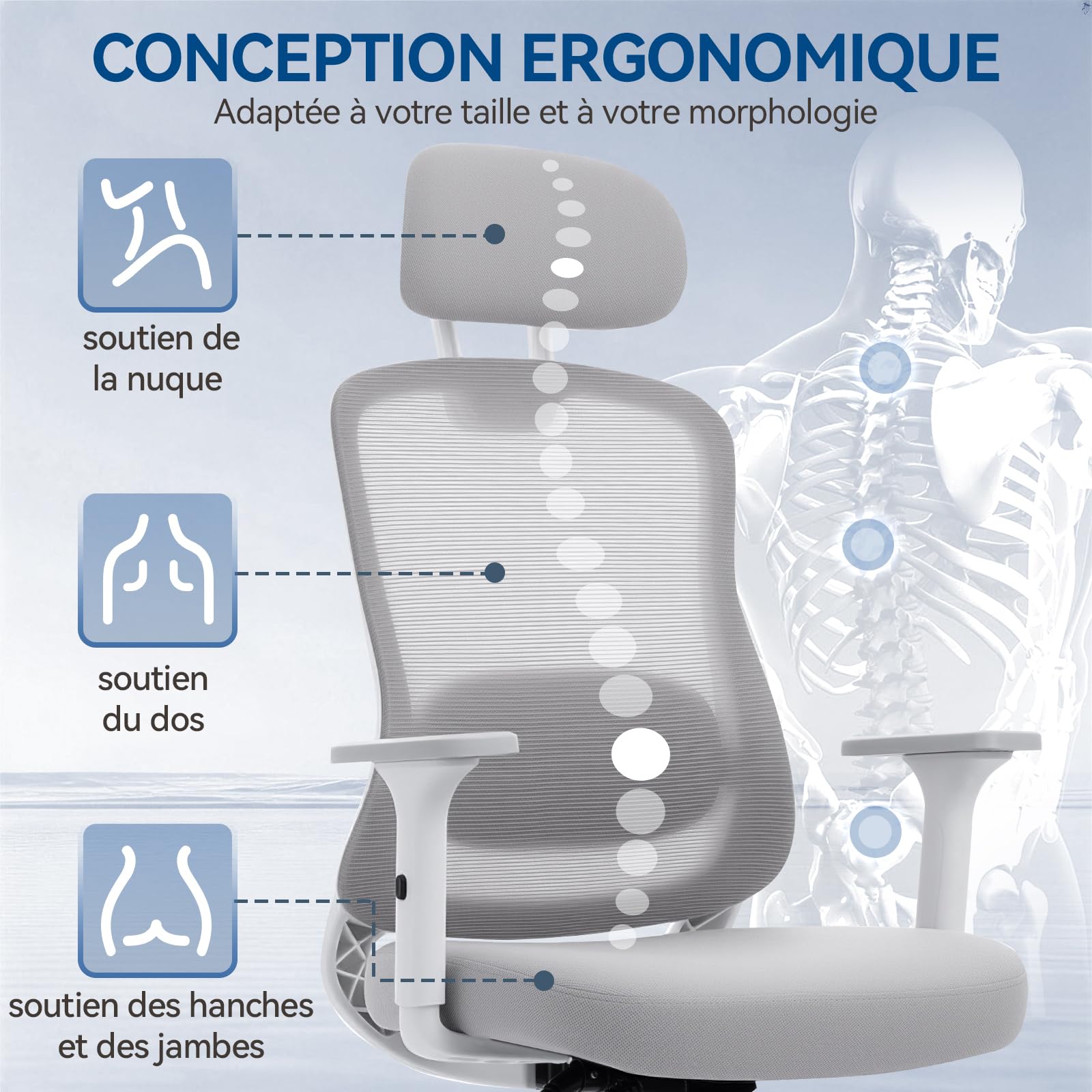naspaluro Chaise Ergonomique Bureau Maille, Accoudoirs 3D, Charge 150kg