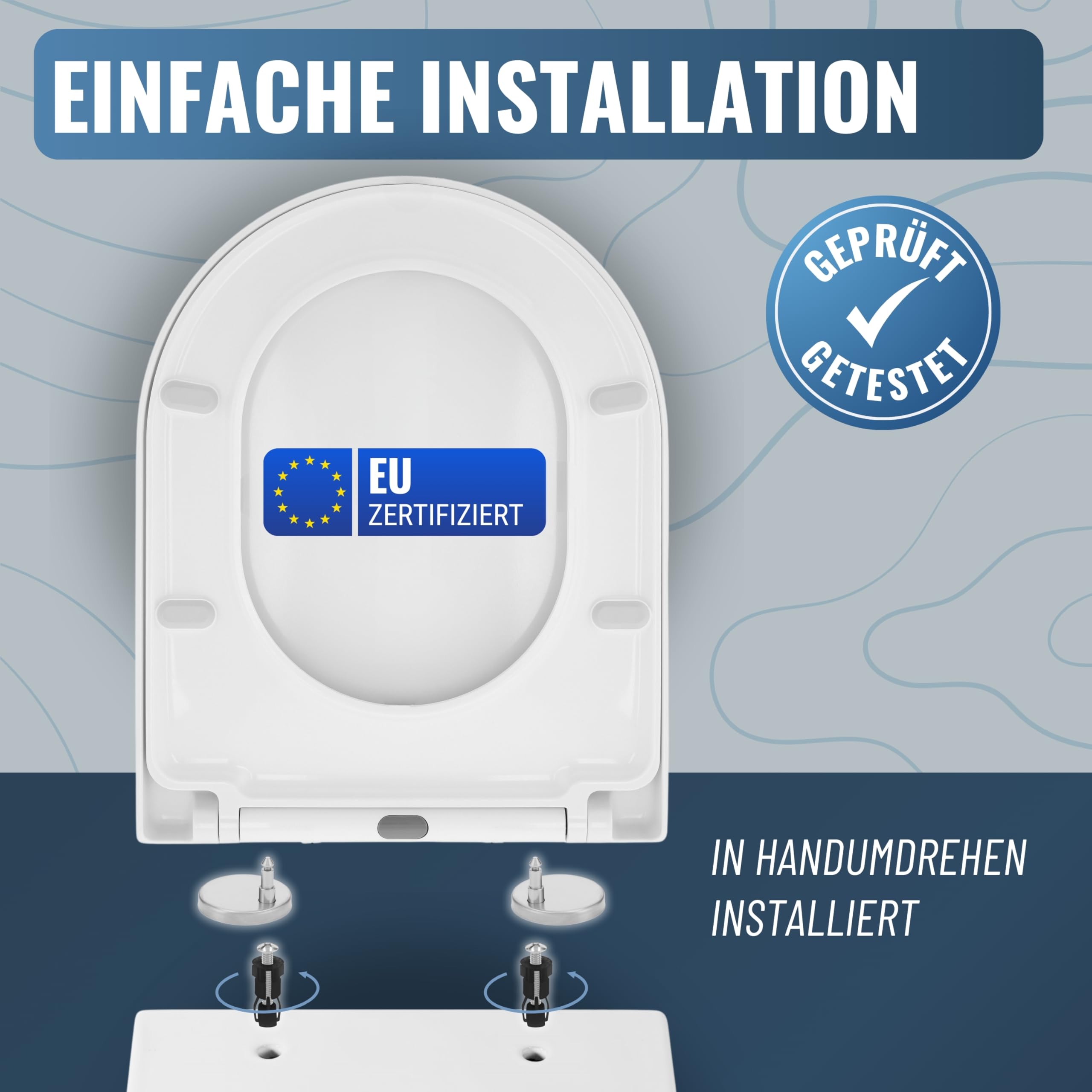 MEISTERWERK Toilettendeckel mit Absenkautomatik - WC Sitz mit 99,9% Antibakterieller Oberfläche - Toilettensitz mit Quick Release & Softclose Funktion Klodeckel - D-Form (Weiß)