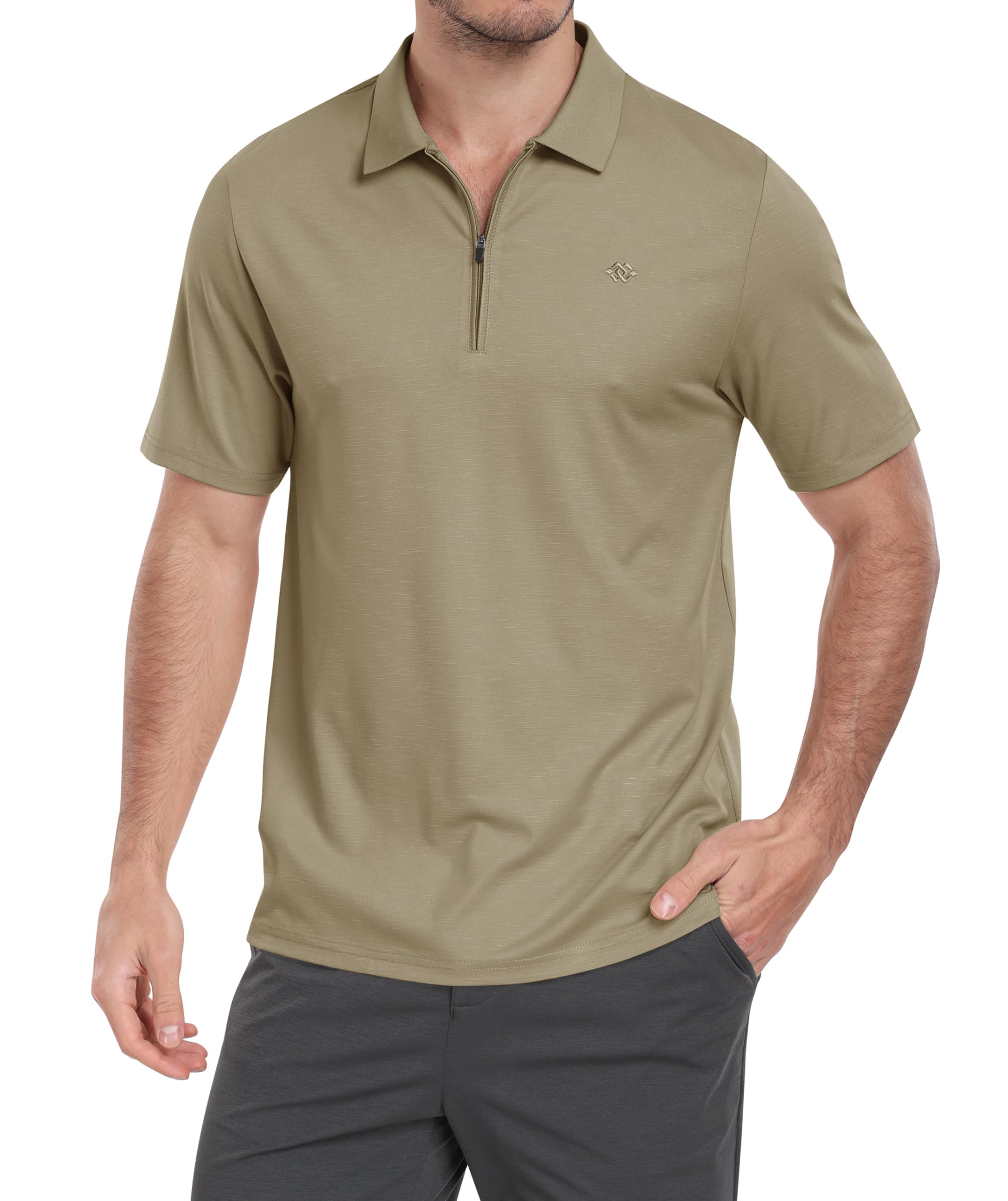 MoFiz Polo con Cremallera Hombre Camiseta Manga Corta Verano Polo Trabajo Deportivo Transpirable Golf Tops