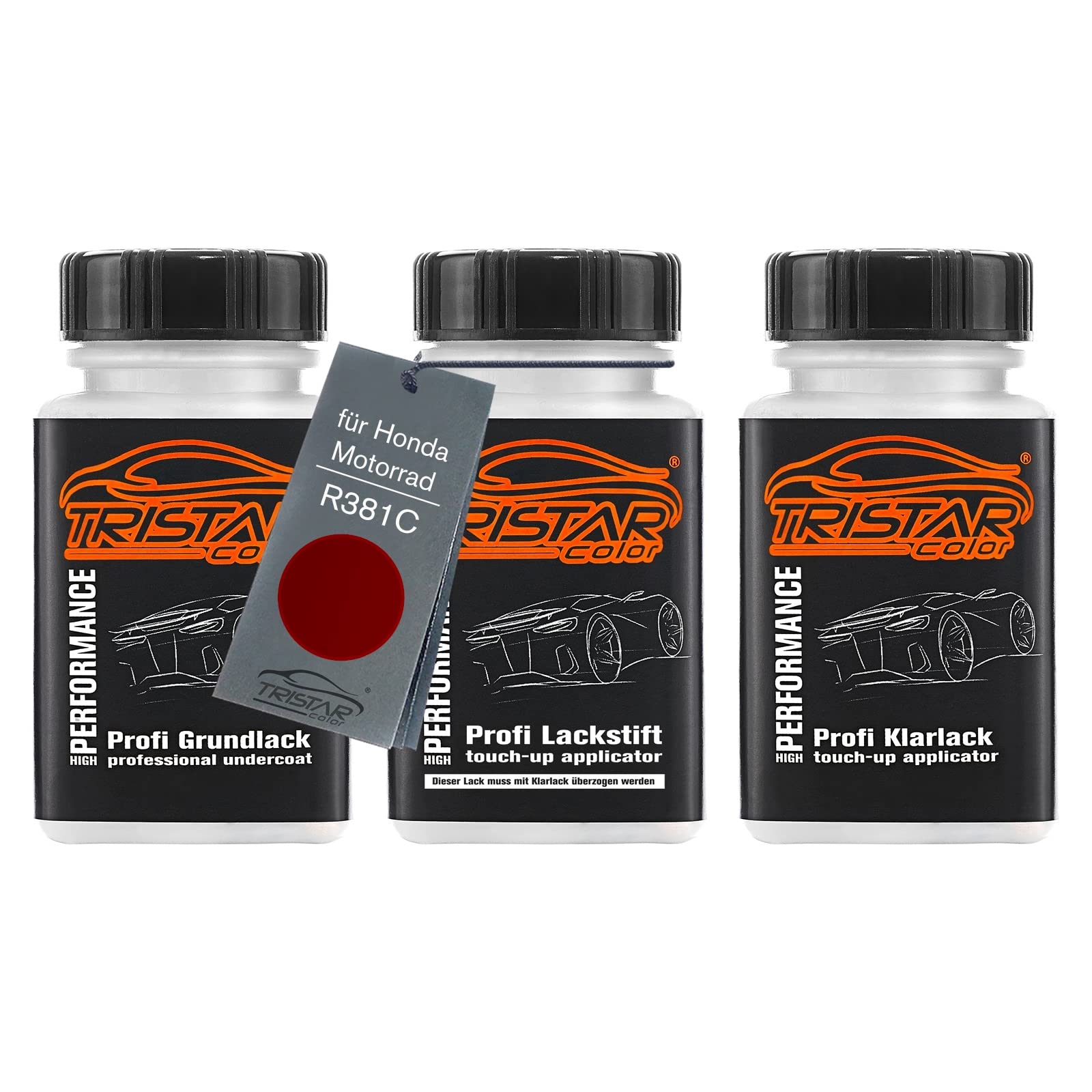 TRISTARcolor Motorcycle paint Touch-up pen set for Honda Motorrad R381C Rouge Metallic under + base + clear coat 50ml each