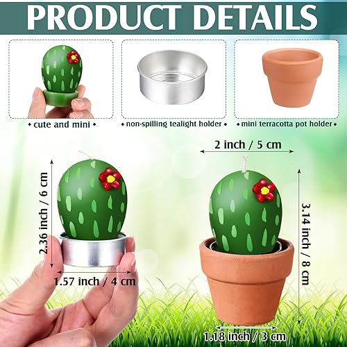 Miniatura 2 de Shihanee Paquete de 24 velas suculentas de cactus a granel con maceta de terracota, arte novedoso, piedra suculenta y plantas de cactus, velas para