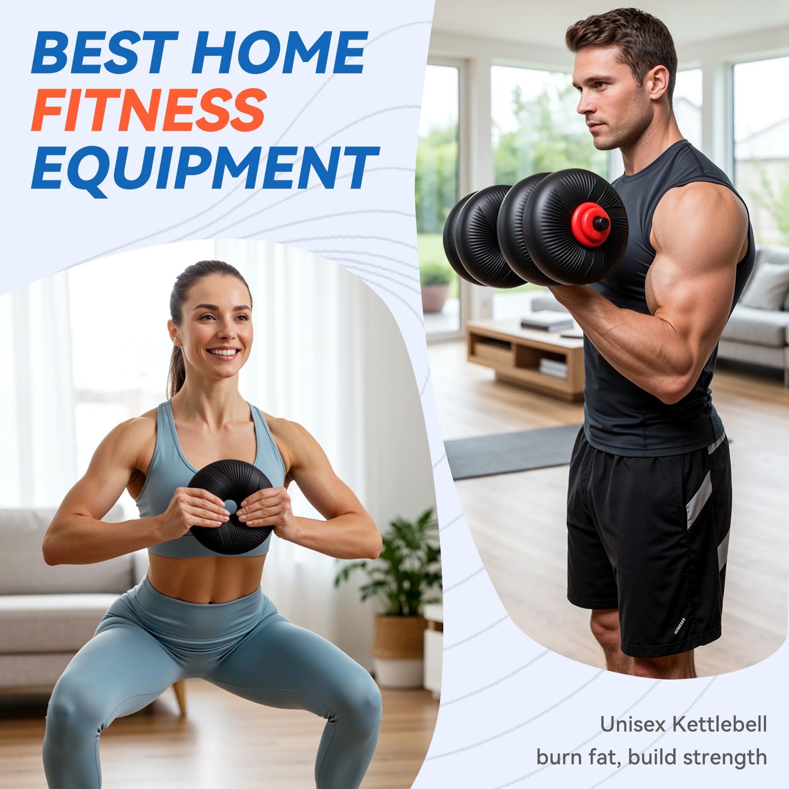 LIFERUN Set di manubri regolabili, 20,4 kg/30,4 kg, set da palestra a casa, 4 in 1 utilizzati come bilanciere, manubri, kettlebell, dischi pesi, morbido rivestimento in PVC, salvaspazio, esercizi