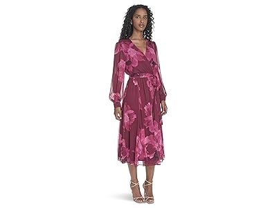 Calvin Klein Long Sleeve Faux Wrap V-Neck Midi Women