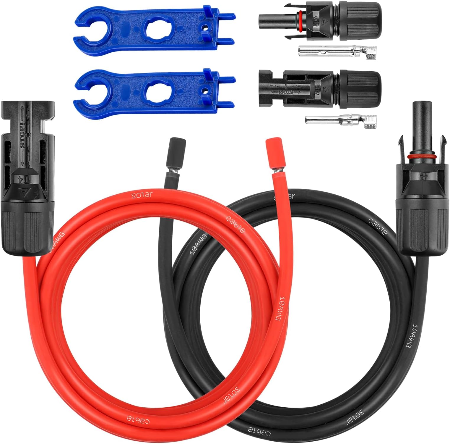 10AWG Solar Extension Panel Cable - 5FT Solar Wire with Waterproof Female and Male Connector and Solar Panel Adaptor Kit Tool PV Wire for RV, Home, Boat, Solar Panels(5Feet Red + 5Feet Black)