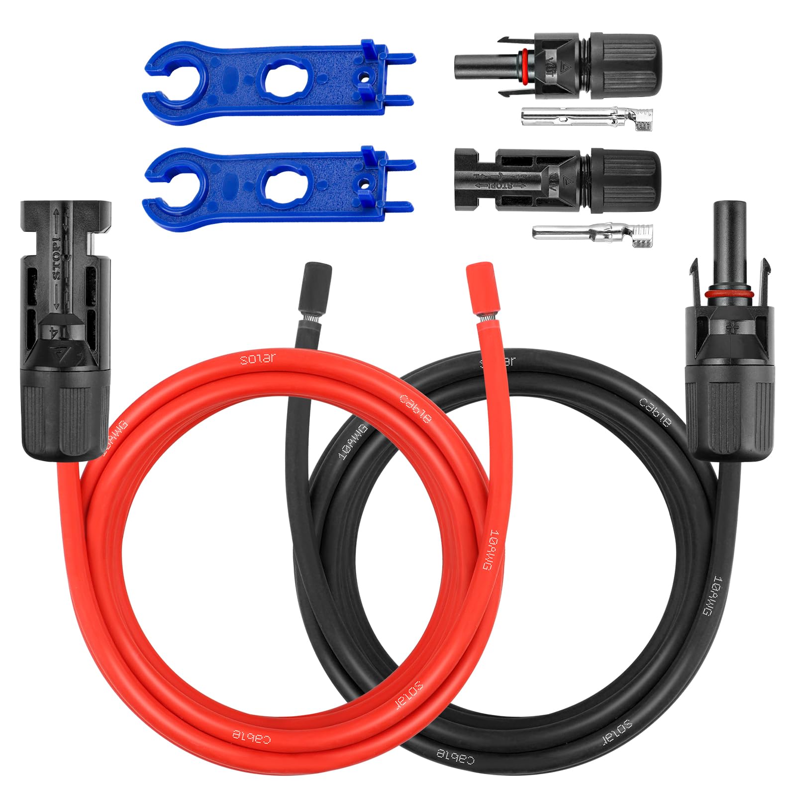 10AWG Solar Extension Panel Cable - 5FT Solar Wire with Waterproof Female and Male Connector and Solar Panel Adaptor Kit Tool PV Wire for RV, Home, Boat, Solar Panels(5Feet Red + 5Feet Black)