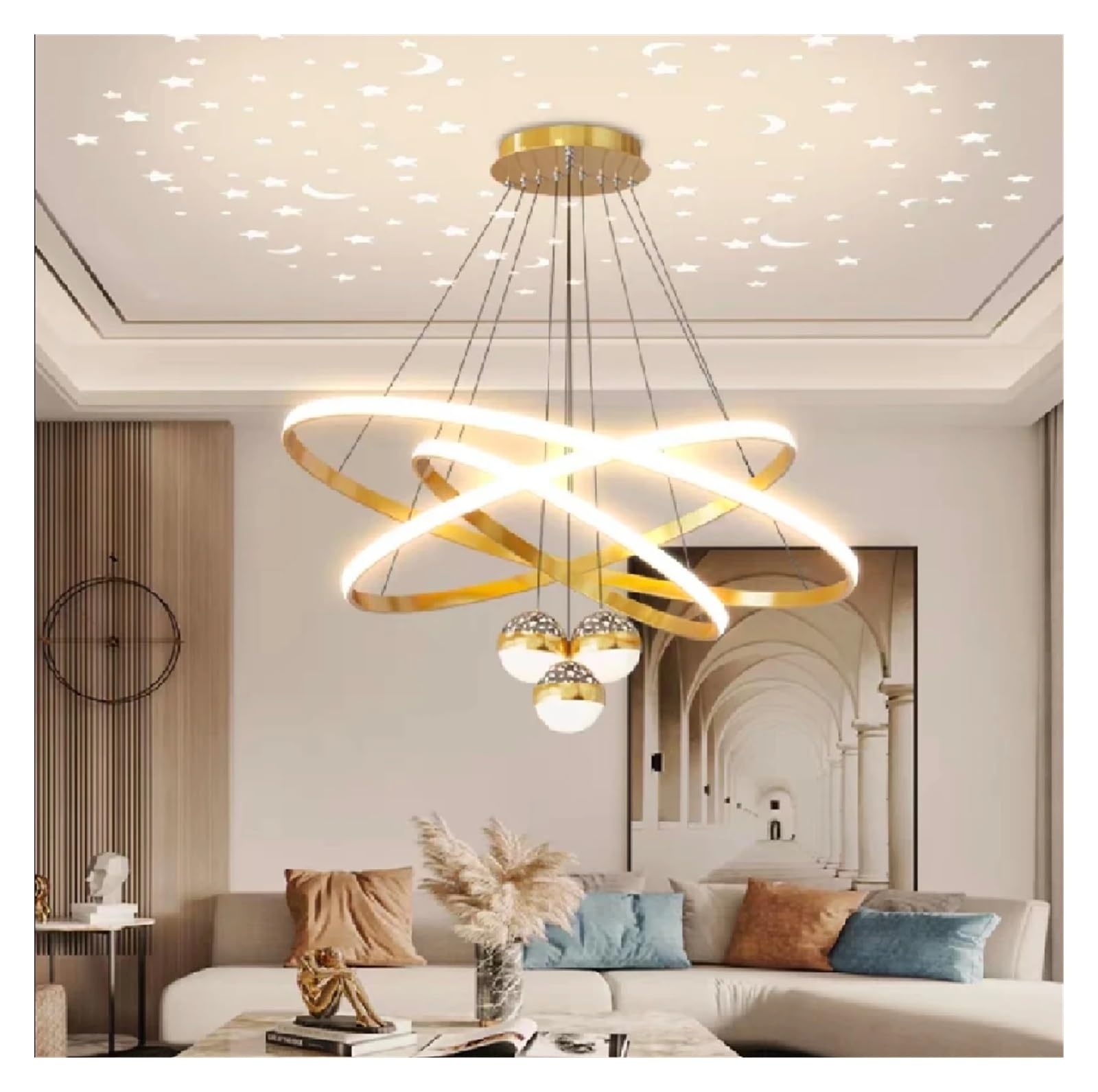 Nowoczesna lampa wisząca LED w stylu nordyckim w kolorze czarnym i złotym, idealna do salonu, sypialni lub kuchni (30-40-60 cm, z pilotem)