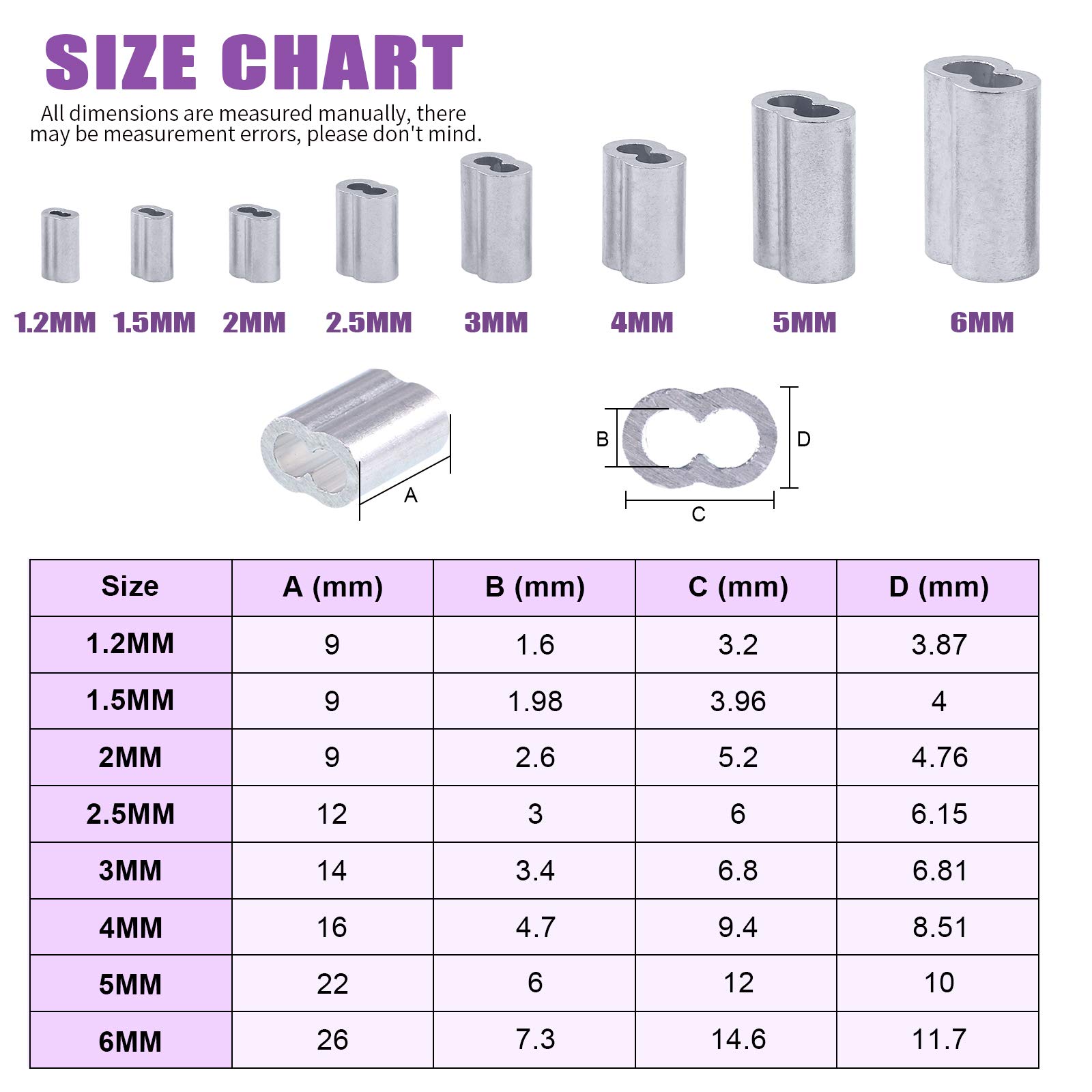 Swpeet Lot de 200 manchons à sertir en aluminium 2 mm pour câble métallique