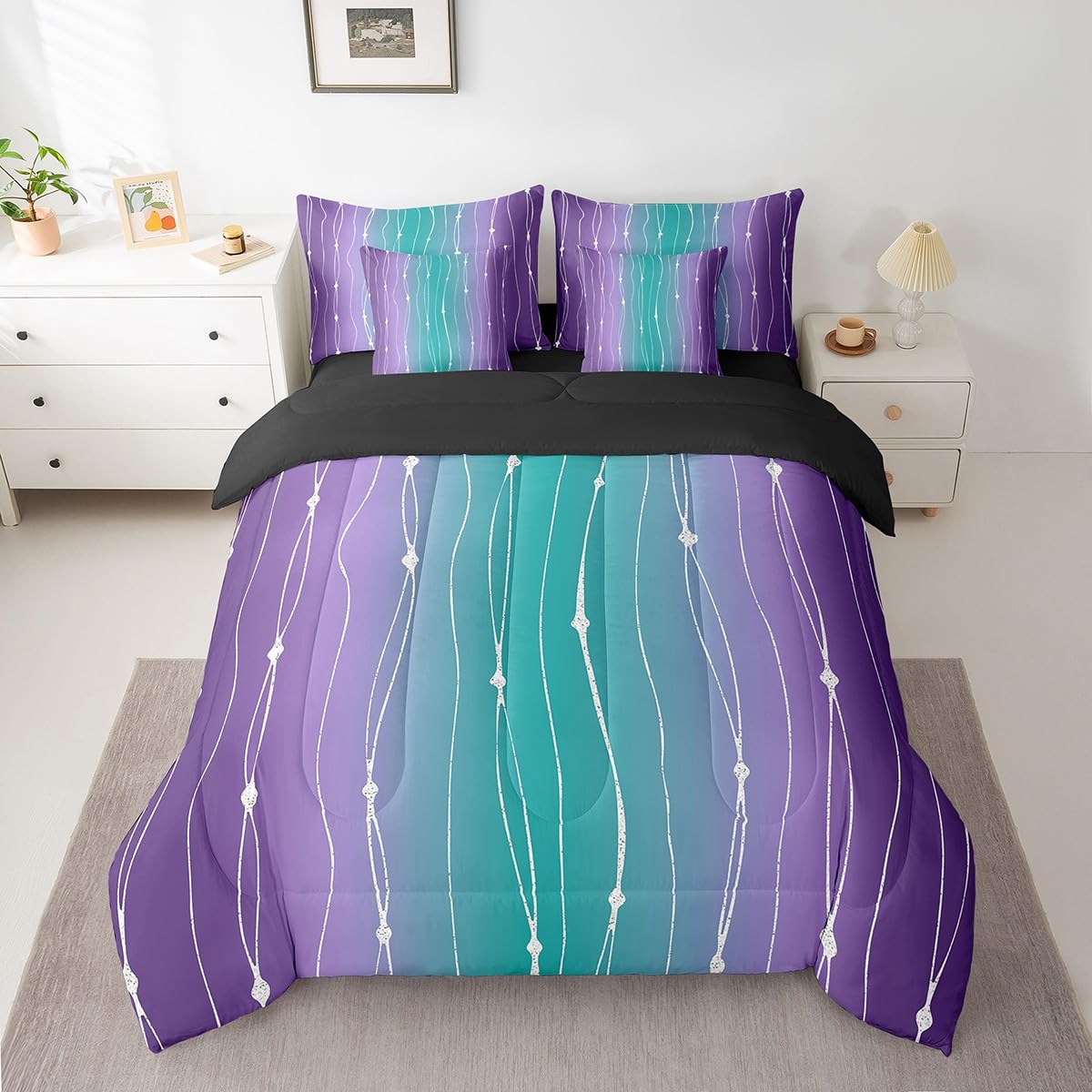Erosebridal Ombré-Bettwäsche-Set, Doppelbett – Abstrakter Farbverlauf, Mikrofaser, Schwarz/bunt