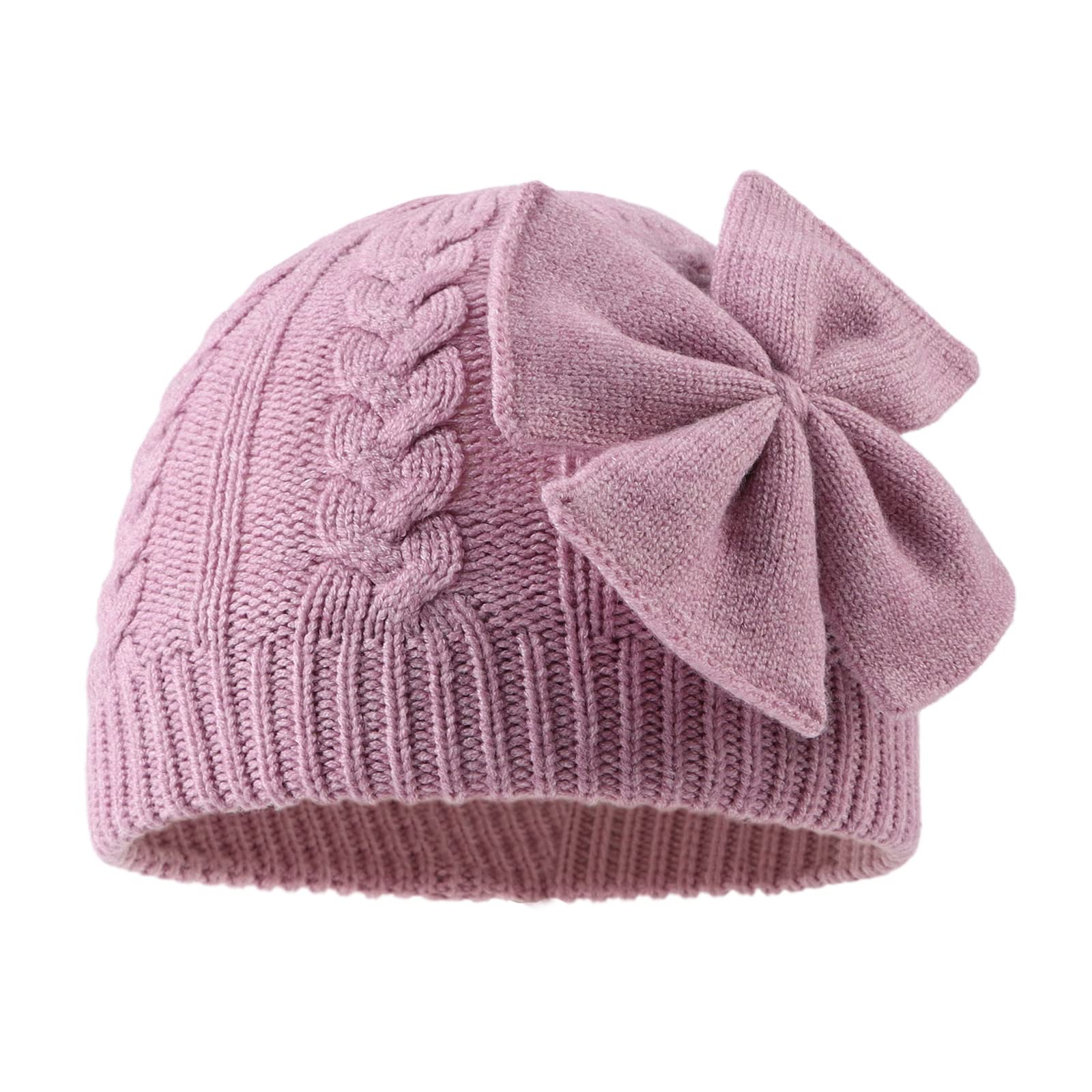 XIAOHAWANG Cappello Invernale per Bambina Nodo Rosa Cappello Bianco Grigio Lavorato a Maglia per Bambini Copriorecchie da 0-6 Anni