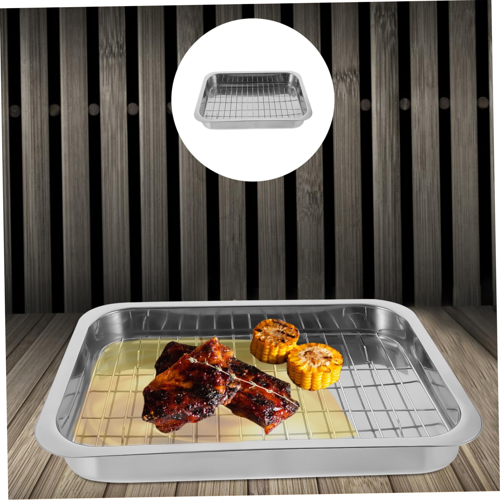 GRIRIW 1 Set Stainless Steel Magnalite Oven Pan Roasting Stainless Steel Roaster Pan Baking Pan Rack