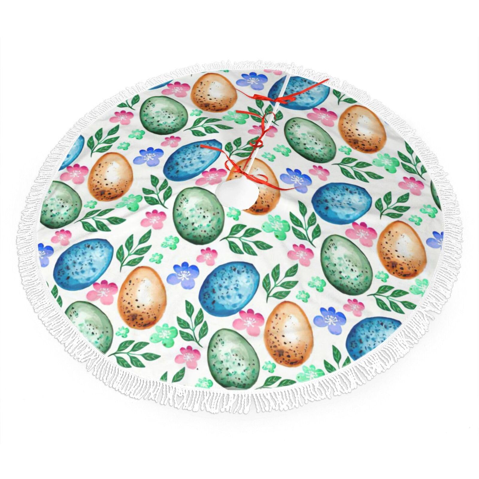 Easter Eggs Tree Skirt Xmas Skirts For Merry Christmas Party, Holiday Tree Base Cover Mat