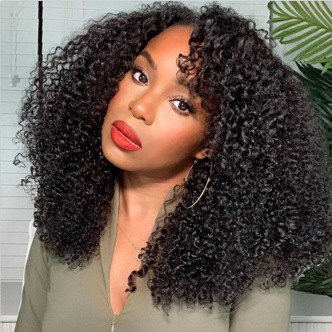 Beauty Forever U Part Human Hair Wig, Curly Upgrade U Part Wig Human Hair Wigs for Black Women 10A Grade Brazilian Virgin Hair Glueless No Leave Out Clip In Wig 150% Density Natural Color 26 Inch
