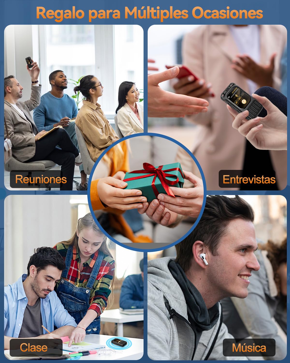 Grabadora de Voz con Pantalla 2" y Bluetooth, XIXITPY 3072Kbps Grabadora Digital con 100H Batería, Reducción de Ruido, Reproductor MP3, Activación por Voz para Clases, Reuniones, Entrevistas