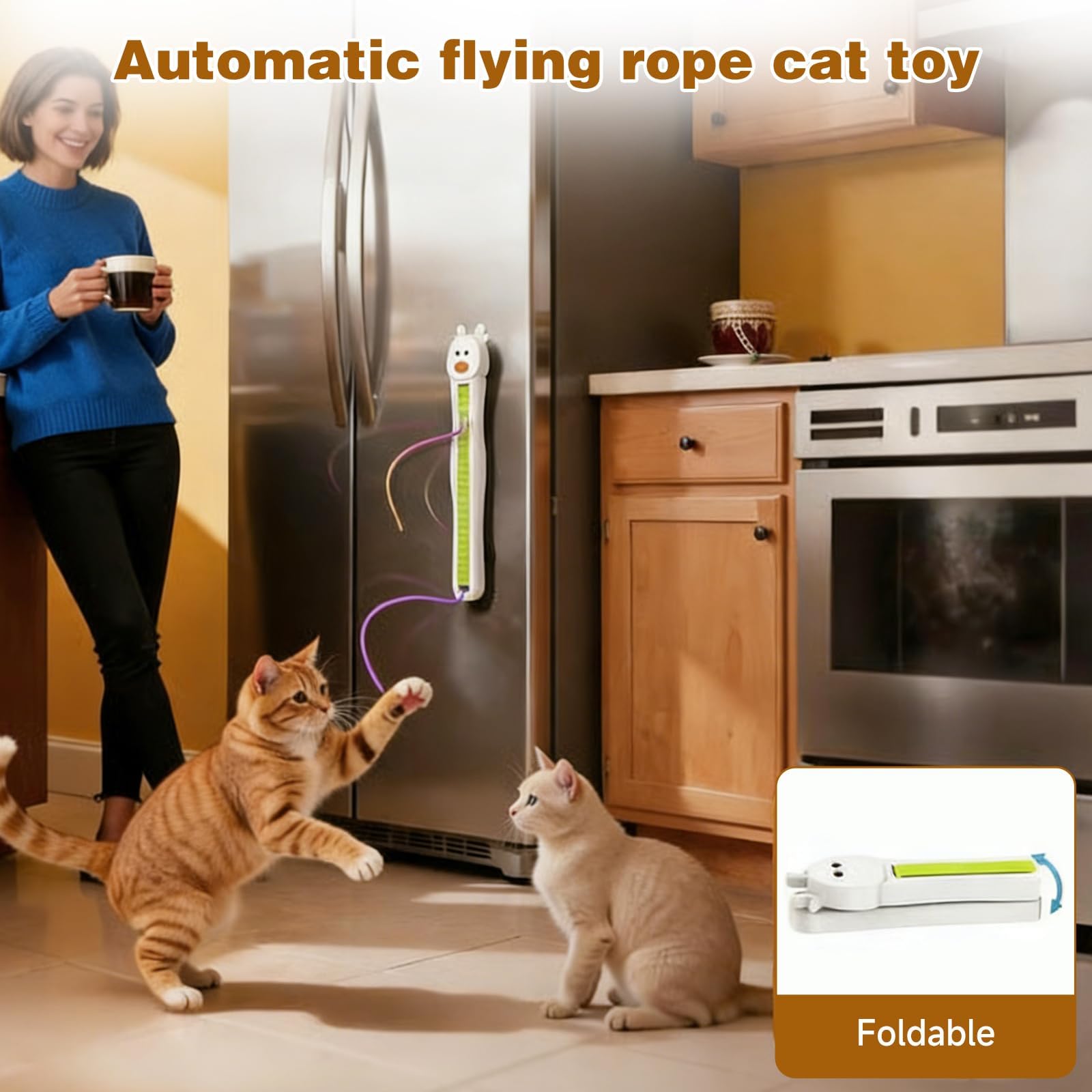 Jouet pour Chat avec Corde Volante Automatique, de Calme À Fou, Jouet Mural Électrique Automatique pour Chat, Jouets Enrichissants Rechargeables pour la Cuisine Ou la Salle de Jeux Blue