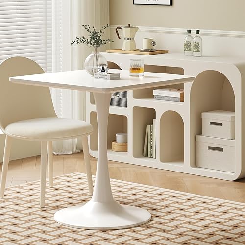 Miniatura 7 de Mesa cuadrada blanca de tulipanes para 2 personas, mesa de comedor pequeña de 24 pulgadas con base de pedestal de metal para cocina, mesa moderna de
