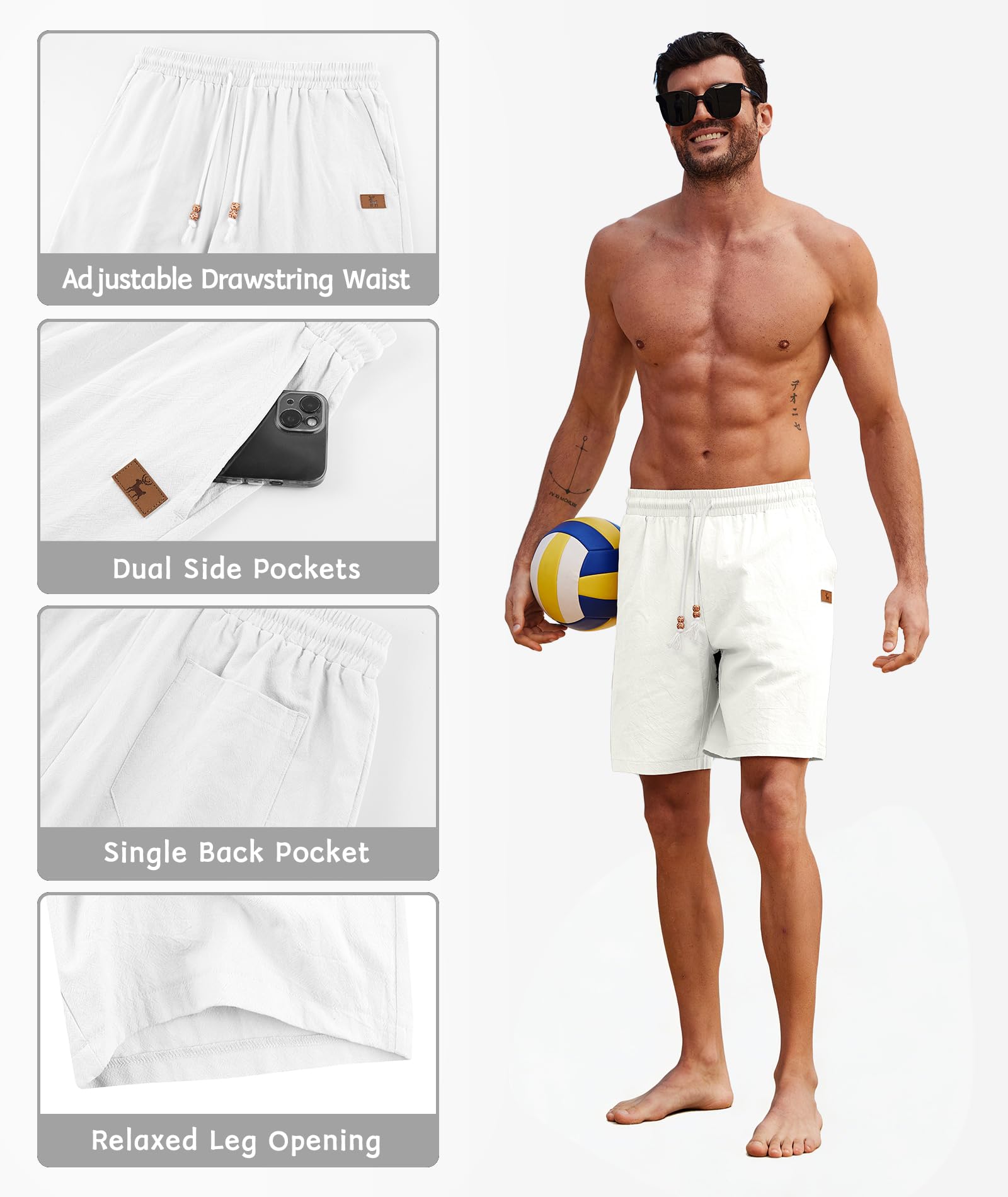 SwissWell Pantalones Cortos Hombre de Lino Bermudas Hombre Verano Casual Pantalón Corto Playa Vacaciones Shorts con Cintura Elástica y Bolsillo — view 3