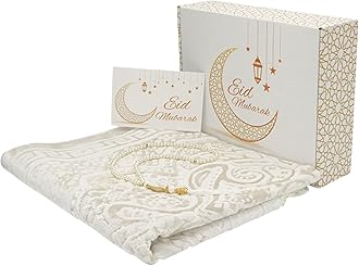 - Modefa Muslim Prayer Rug Islam - Ramadan Gifts Set with Prayer Mat & Tasbih Prayer Beads - Soft Plush Islamic Gifts for Women Muslim Gifts for Men - Luxury Velvet Gift Box Set (Paisley Vanilla White)