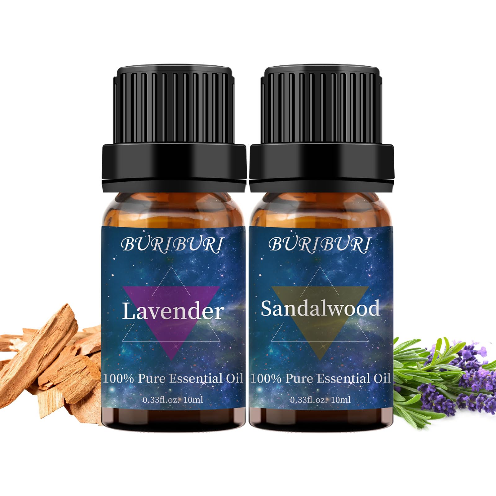 BURIBURIPure Sandalwood Essential Oil Bundle with Lavender Essential Oil Organic Aromatherapy Oils 10ml 0.33 oz for Diffuser Humidifier