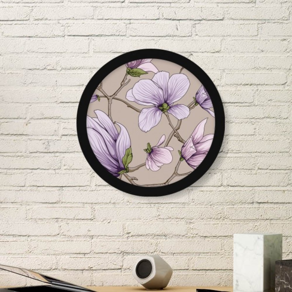 Peinture fleur violette art cadre photo rond en bois noir de qualité supérieure