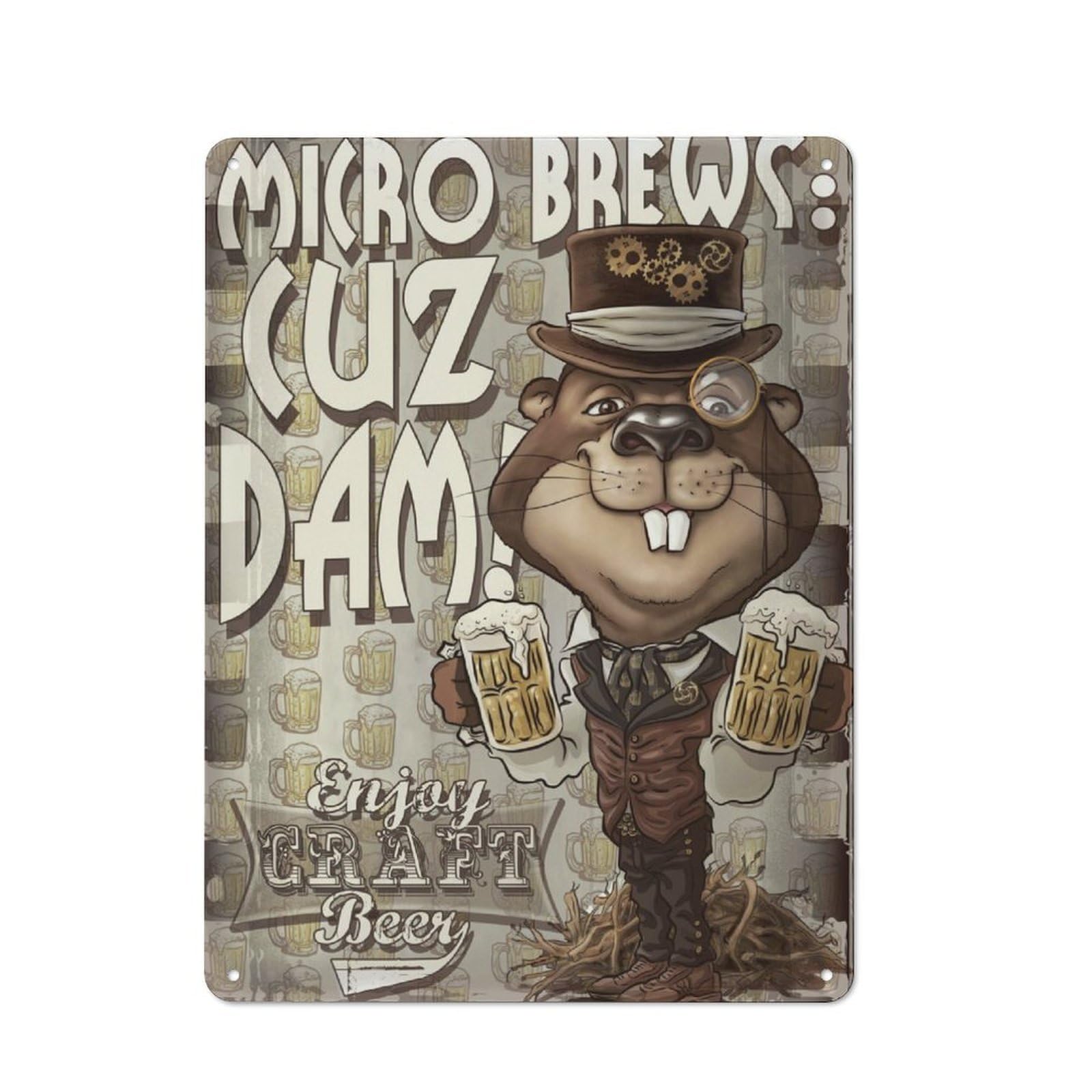 Junmoney Craft Beer Beaver Metal Tin Sign, Small Wall Accent For Small Toilet, Washroom And Hallway, 40X30cm