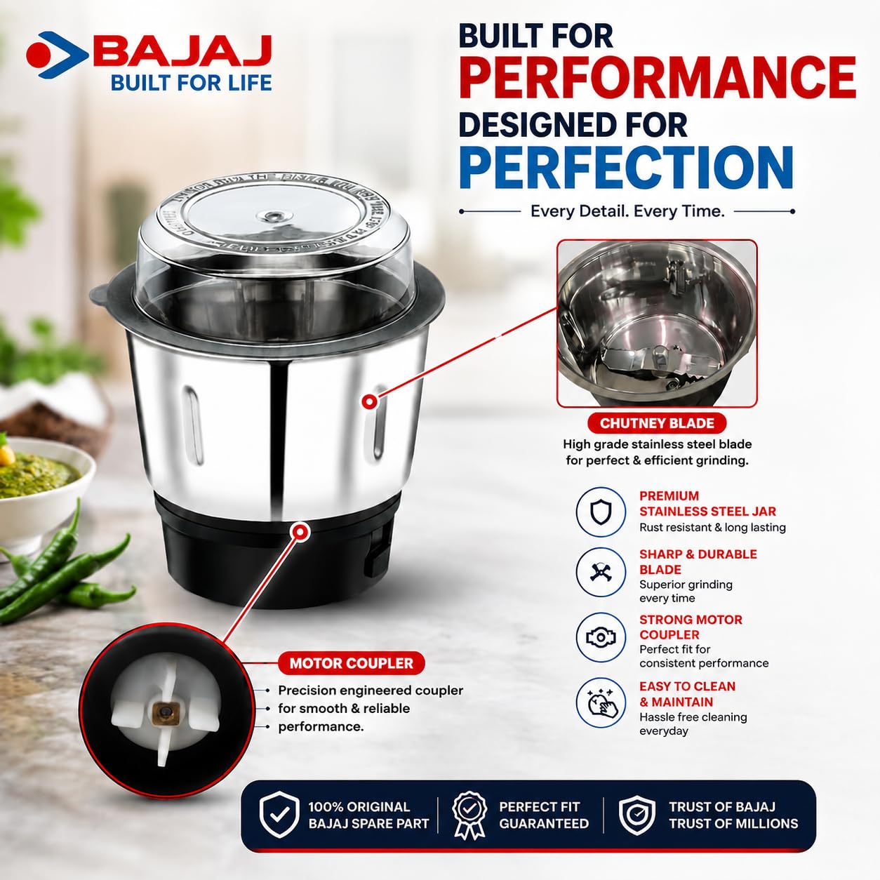 Bajaj Original 400ml Chutney Jar Assembly | Genuine Mixer Grinder Spare Jar | Compatible with Twister, Fruity, GX-7, GX-8, Bravo, GX-10DLX, GX-15, Rex, FX-7 & GX15 Models — Amazon image 5