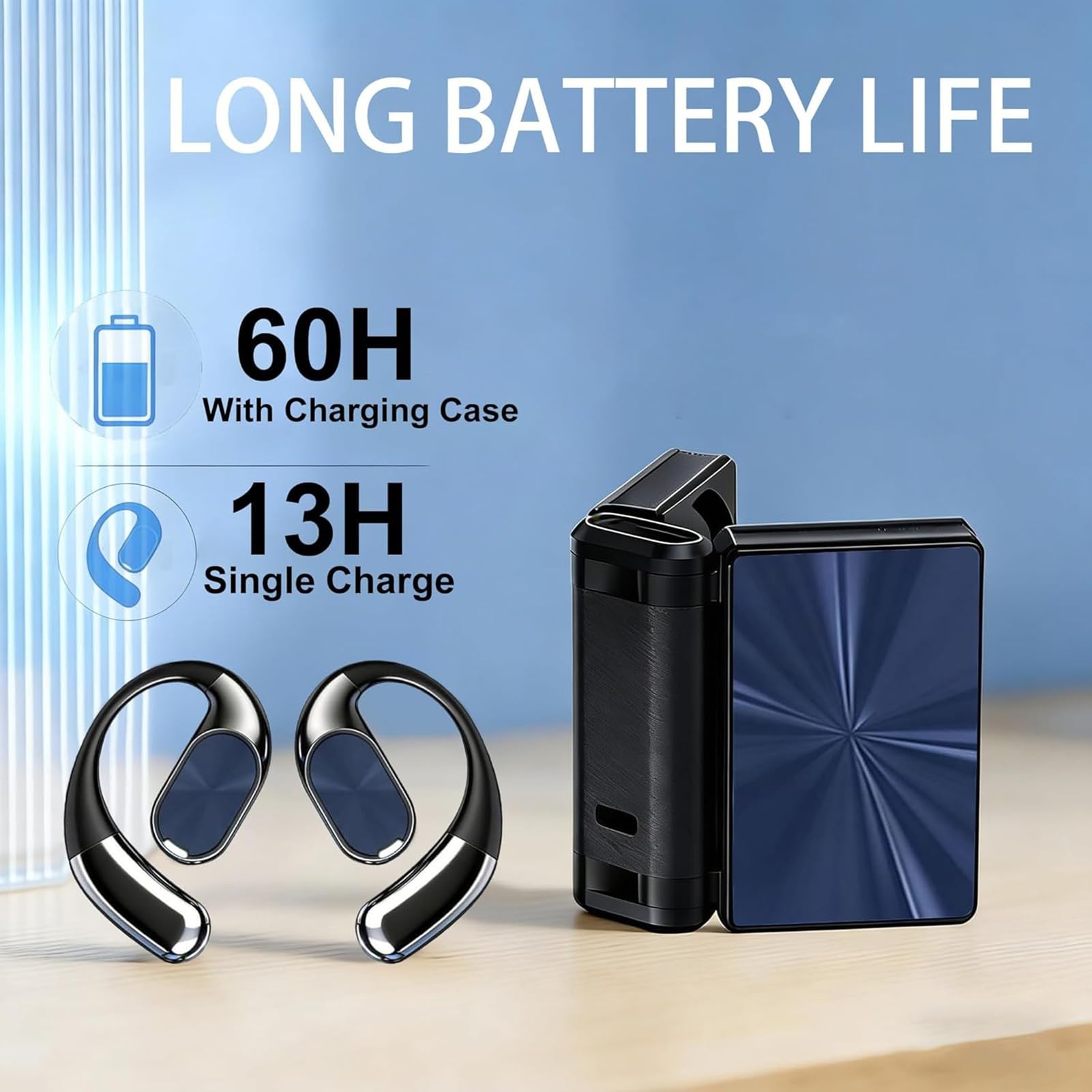 Sxhlseller Auricolari Wireless, Cuffie Bluetooth 6.0 Aperte con Ganci per L'orecchio, Auricolari Impermeabili per Allenamento, Corsa, Microfono con Cancellazione del Rumore Fino a 60 Ore, (BLACK)