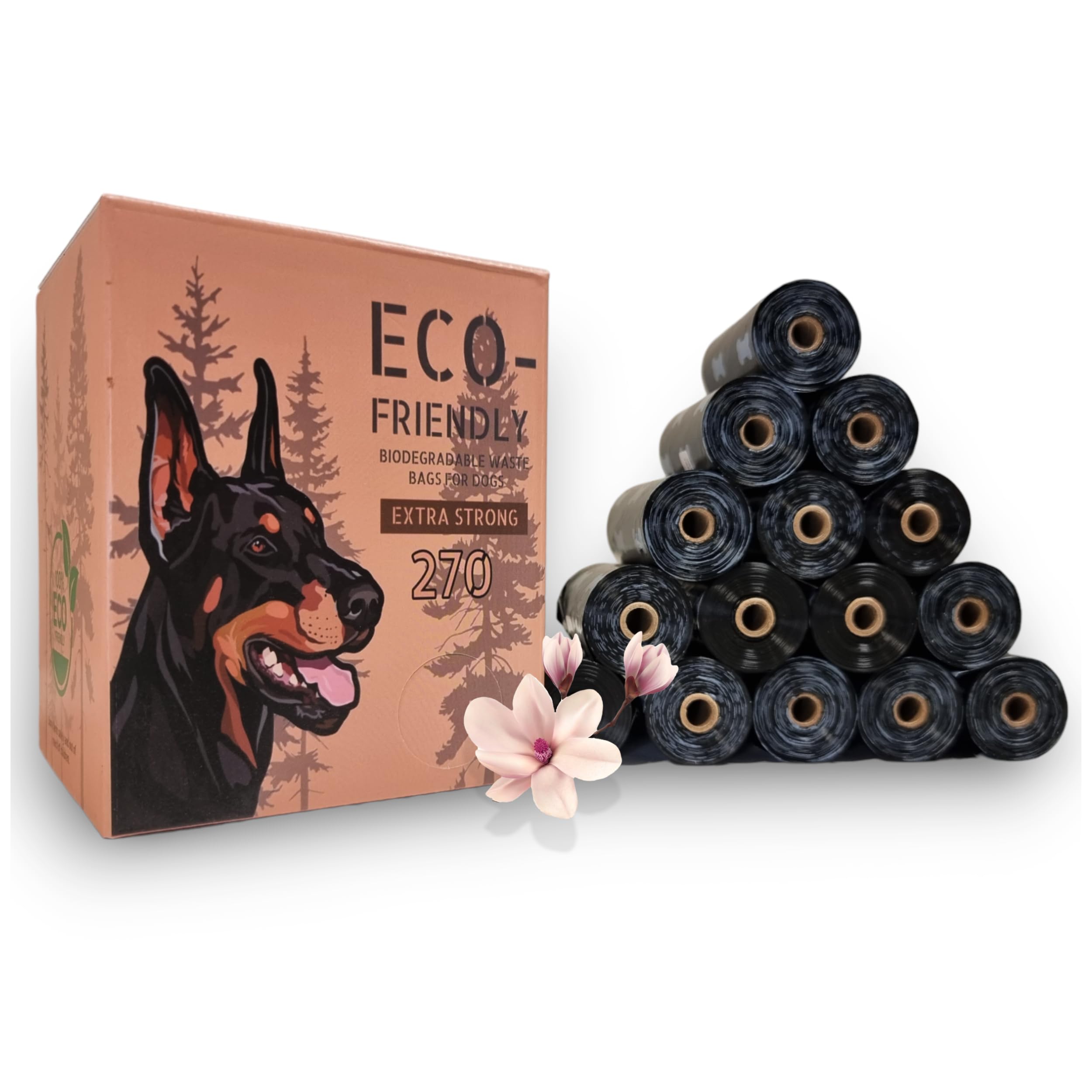 Aurora Black Dog Poo Bags 18 Rolls/270 Bags, 100% Extra Strong And Leak Proof, Scented Biodegradable Poop Bags For Dog Waste Eco Friendly