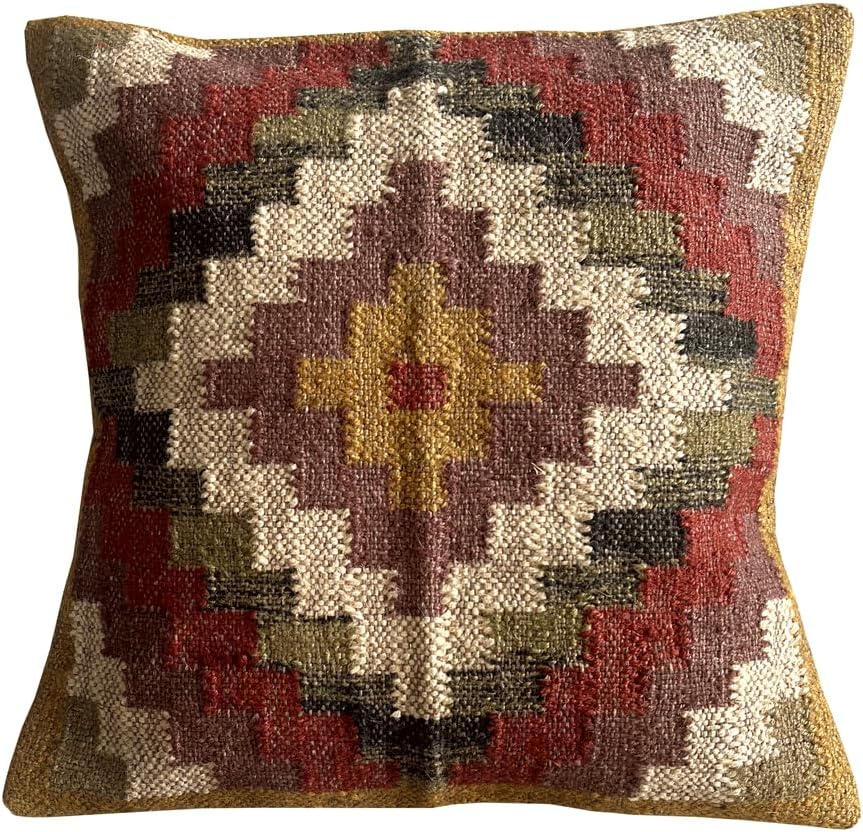 Indian Vintage Kilim Hand Loom Cushion Cover 18X18 Pillows Boho Ethnic Shams Jute Pillow Cases Rug Boho