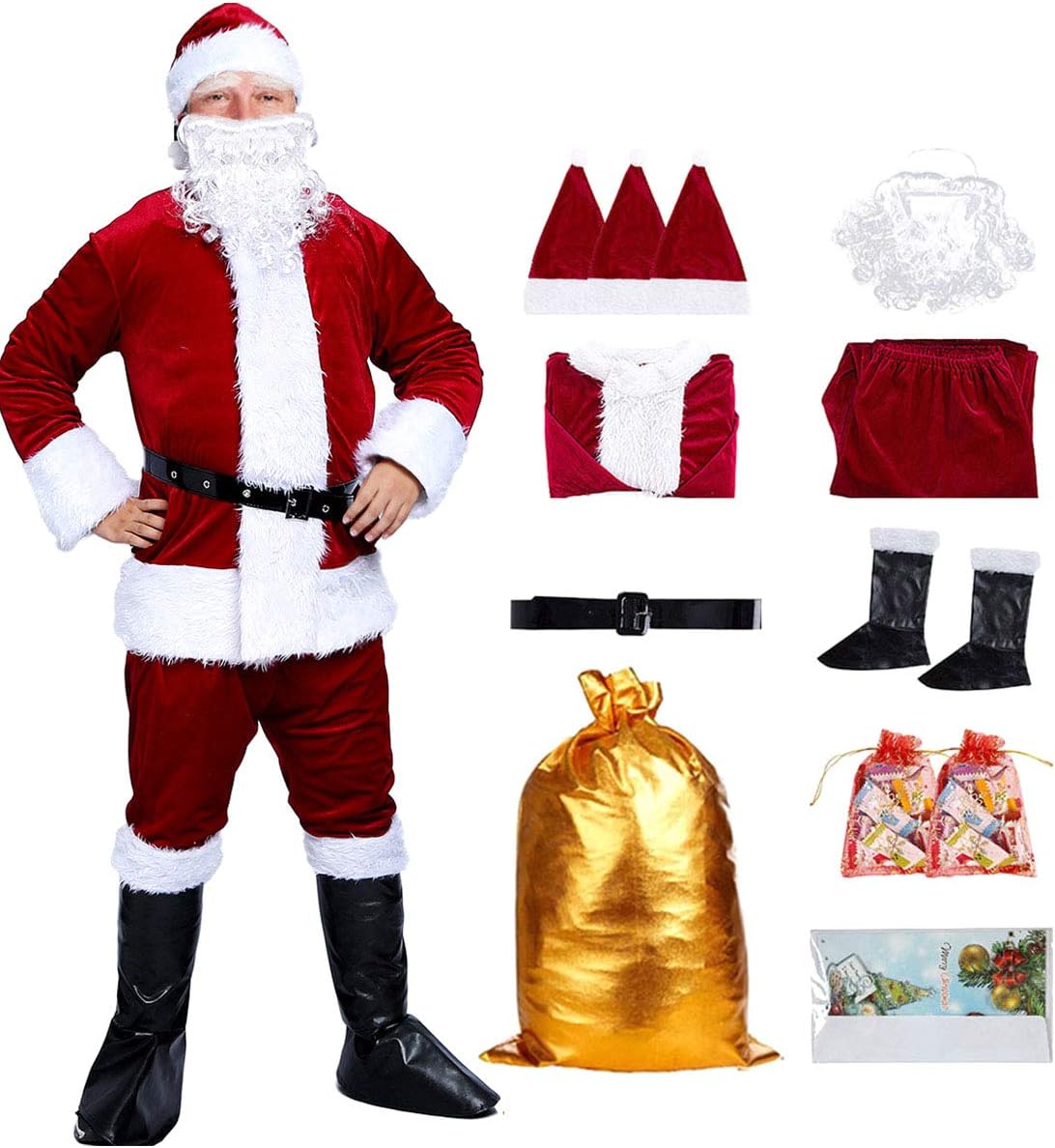 Santa Suit Christmas Santa Claus Costume Velvet Deluxe Santa Suits Santa Costume for Men