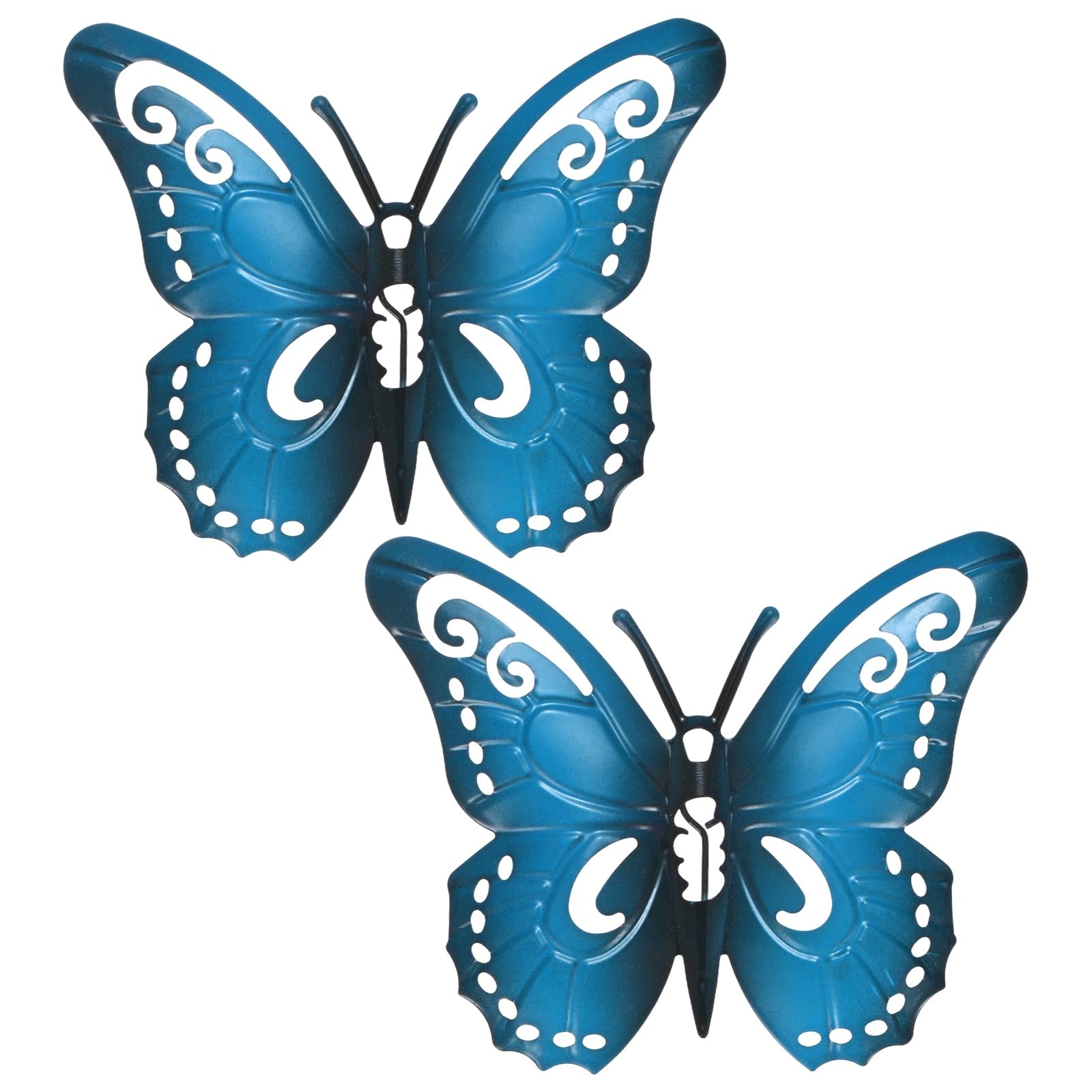 M METERXITY 2 Pack Butterfly Art Wall Decor, Metal Butterfly Wall Decor, Hanging Decorative Hanging Sculpture for Indoor & Outdoor, Fence Yard Patio Garden [ Blue, 3.54''x4.33'']