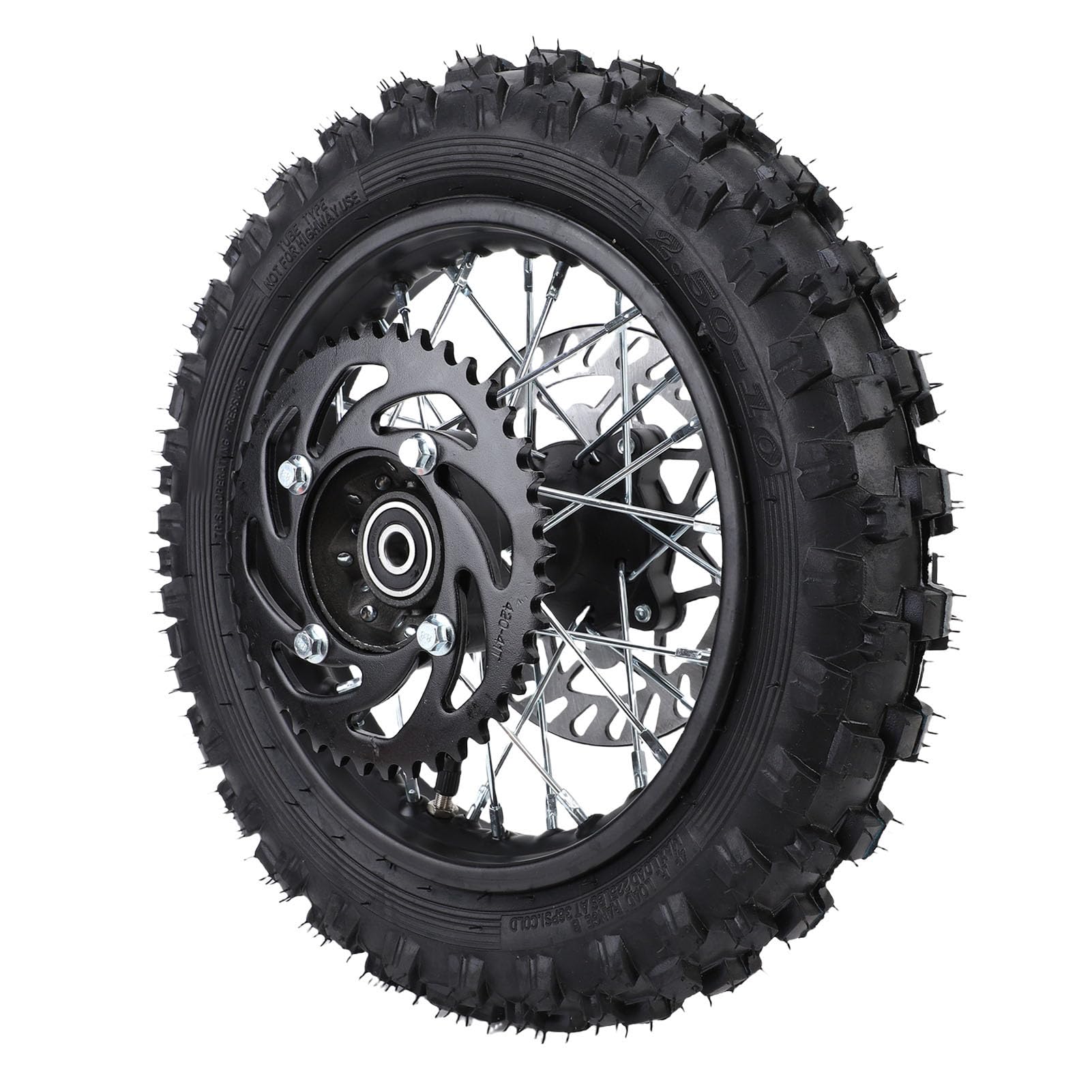 banapoy Opona felgę Tylnego Koła 2,5-10 10" do Motocykla Dirt Pit Bike o Pojemności 50 Ml - 110 Ml, zespół Felgi 2,5-10 z osią 12 Mm i tarczą hamulcową 190 Mm Oraz zębatką 420 41T