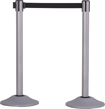 US Weight Premium Silver Steel Stanchion with 7.5-Foot Retractable Belt