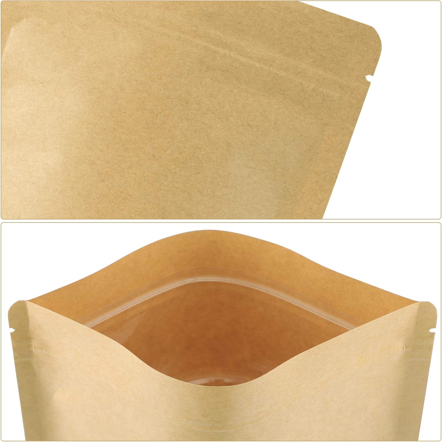 Stand Up Pouch Bags, Eusoar 50pcs 6.7 x 9.4 + 1.6 inches Food Container Sets, Kraft Paper Zipper Pouch, Storage Bags with Zip Lock and Window for Storing Nuts Seeds Beans Coffee Candy Snacks