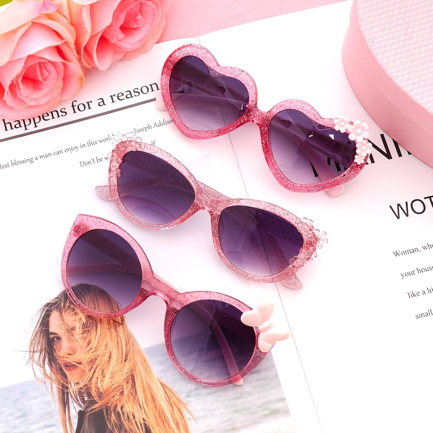 3 Pairs Kids Sunglasses Lovely Cute Girls Toddlers Glasse for Party Birthday Outdoor Beach Eyewear
