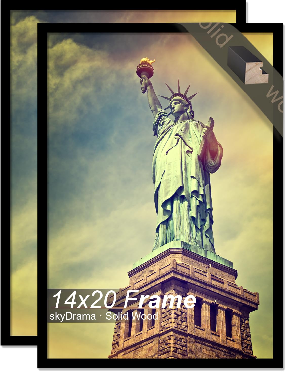 skyDrama Solid Wood 14x20 Picture Frame 2 Pack in Black
