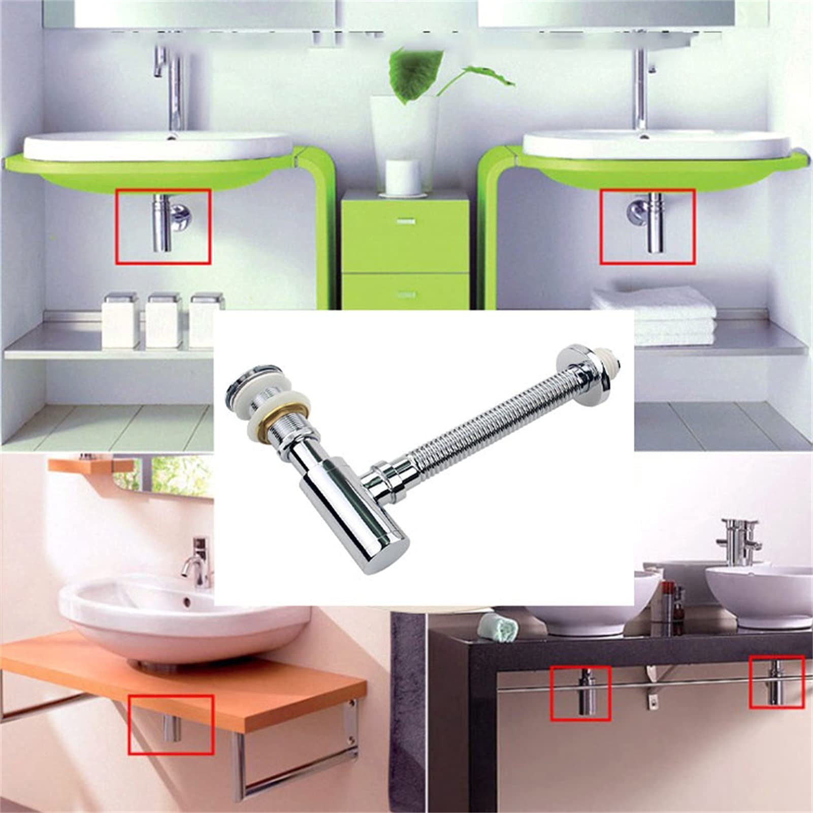 AnSafe Trampa de Botella, Sellado Antiolor Antibloqueo Accesorios para fregaderos Durable Sifón de Aleta Tubo de desagüe de Pared para Lavabo (Color : A, tamaño : 30cm)