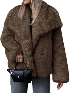 Cicy Bell Women's Shaggy Faux Fur Coat - Oversized Lapel Winter Jacket, Warm Fluffy Outerwear for Casual & Dressy Looks