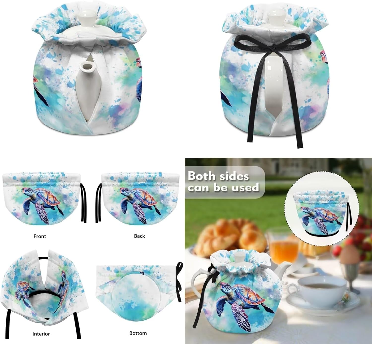 DISNIMO Boho Sea Turtle Tea Cozy Decorative Insulated Tea Cosy Teapot Cozies Dust Cover to Keep Tea Warm, Kitchen Home Decro for Mom, Wife, Friends, Tea Drinkers