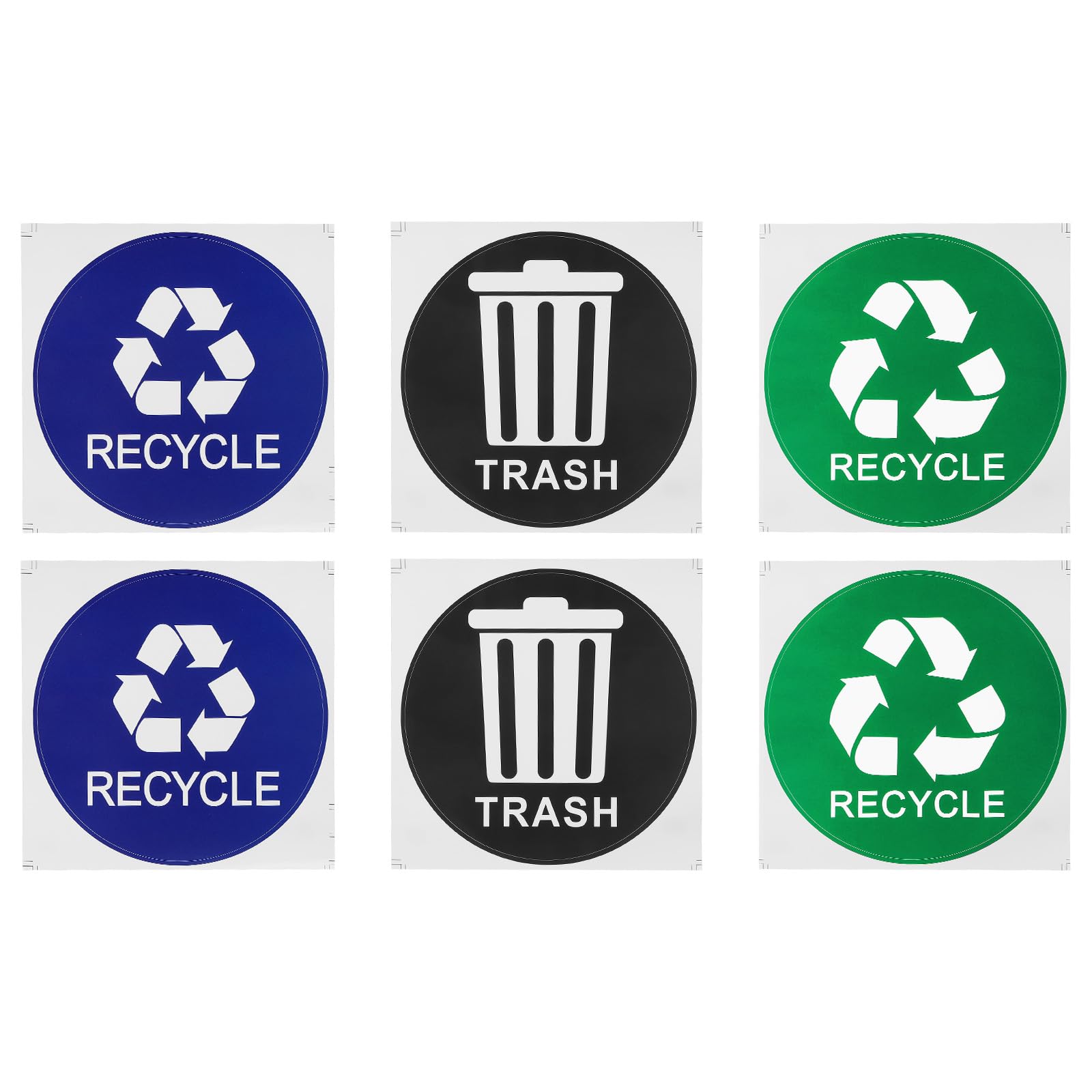 PATIKIL 6 Pcs 5" Dia Recycle Sign Decal Symbols Sticker, Recycling Label for Trash Can Waste Management in Kitchens Offices