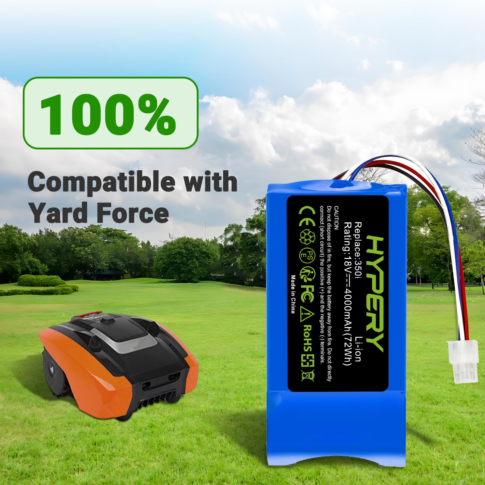 Batteria di ricambio agli ioni di litio da 18 V, 4000 mAh, compatibile con Yard Force Amiro 350, 350i, 400, 400i, Compact 280R, 400Ri, tosaerba