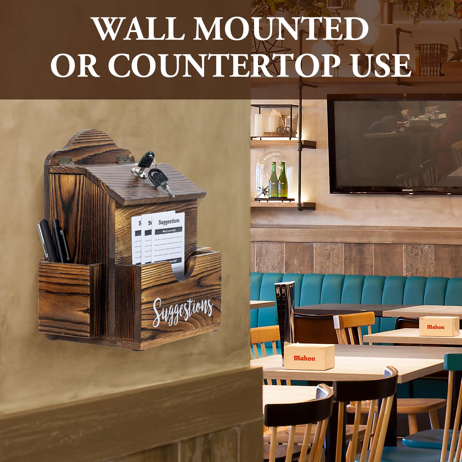 Wooden Comment Card Box Rustic Solid Wood Suggestion Box With Lock ...