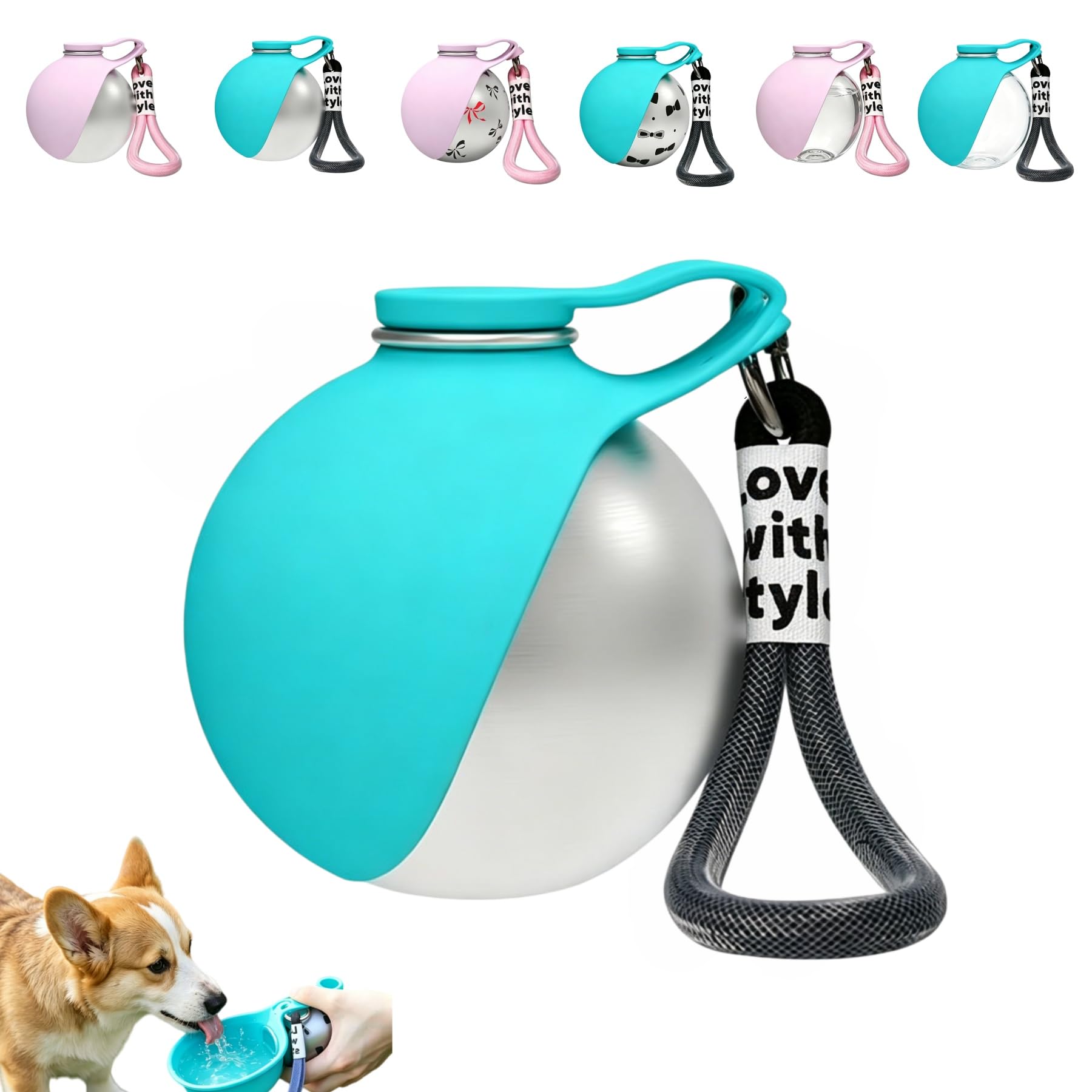 Wisfancy Stainless Steel Dog Water Bottle for Walking, 285ML Portable Dog Water Bottle, Dog Travel Water Bottle with Bowl for Small Dogs, Cats, Travel and Camping (Opaque-Blue) โ image 1