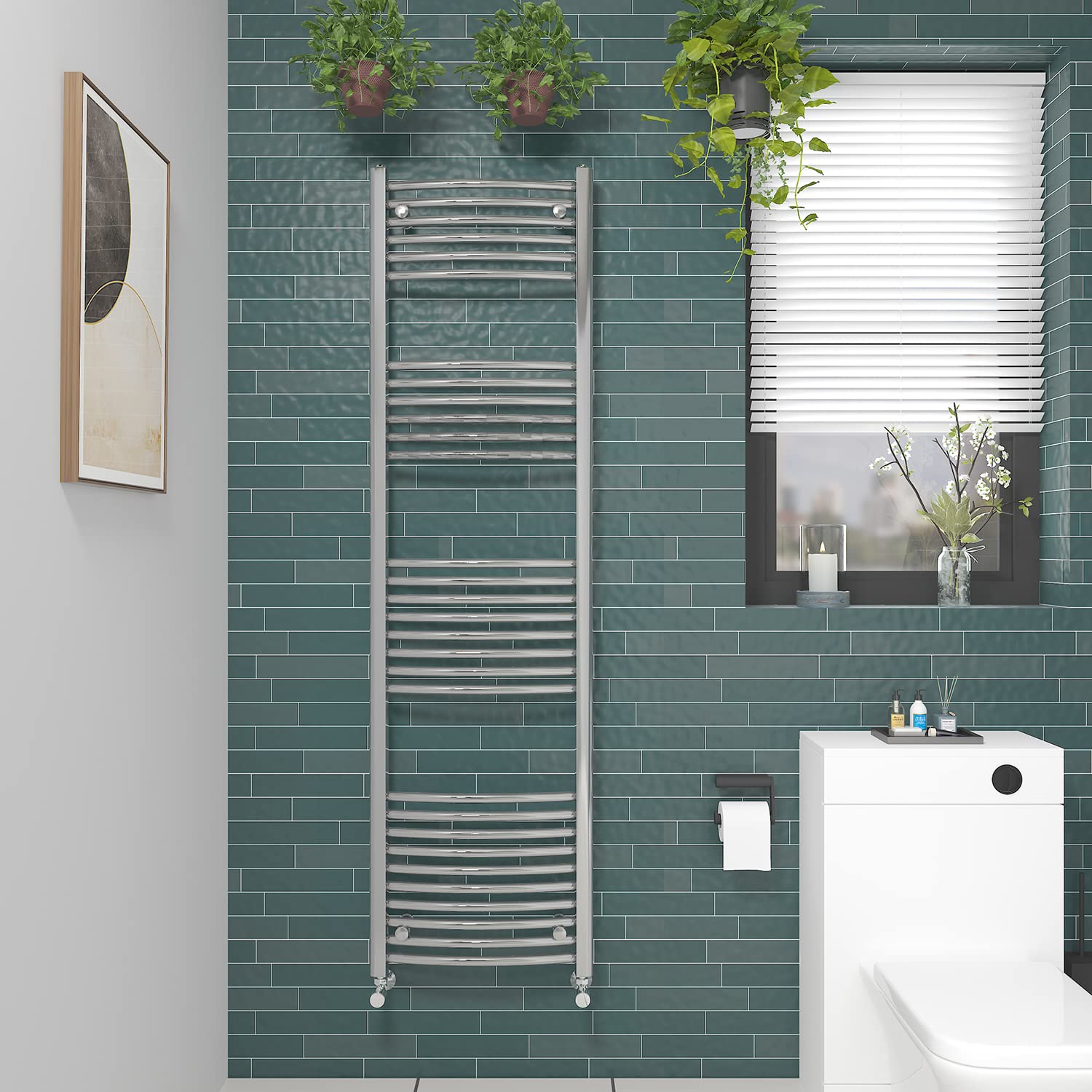 Nrg Curved Chrome Bathroom Heated Towel Rail Radiator Central Heating Ladder Rad Warmer 1800X500mm