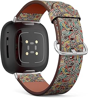 CJBROES Replacement Leather Watch Band, Compatible with Fitbit Versa 3 and Fitbit Sense of Wristband Bracelet Accessory - Ethnic