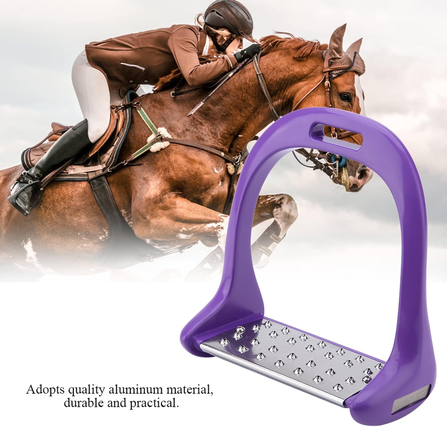 Horse Riding Stirrup Aluminum Saddle Non Slip Equestrian Stirrups with Stainless Steel Pad for Equestrian Training and Horseback Riding 5 Colors Red Blue Black White Purple 120 x (Purple)