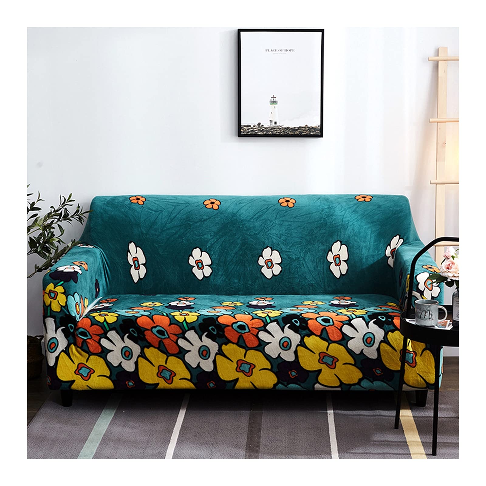 Protecteur sofa fleurs housses de canapé 1 place tissu extensible 90-140cm
