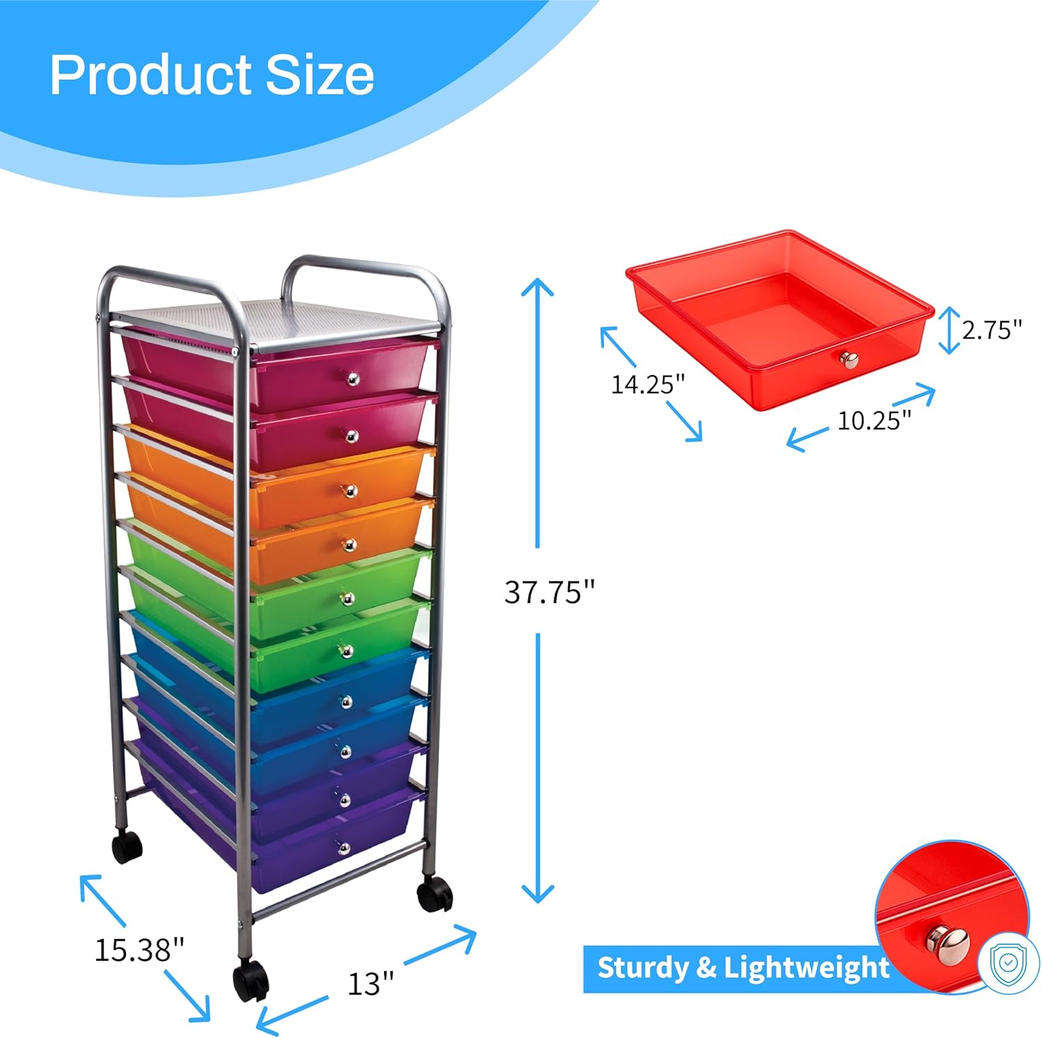 Advantus 10-Drawer Rolling Organizer Storage Cart for School, Office, Teachers, & Storage, Mobile Utility Cart with Drawers, Multicolor