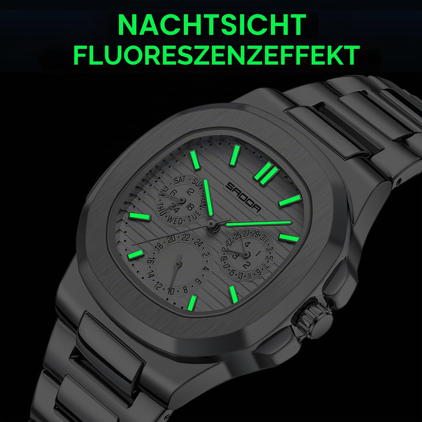 findtime Uhren Herren Luxus Business Armbanduhr Analog Quarz Uhr Edelstahl 3ATM Wasserdicht Leuchtend Datum Wochentag Designer Herrenuhr Mode Uhr für Männer Arbeit und Freizeit